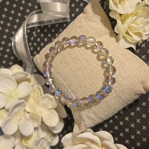 Aurora Borealis AB Flash Clear Pastel Crystal Stretch Bracelet NWOT!